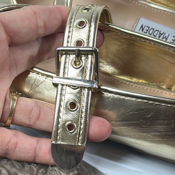 (Q7)Steve Madden Women's Burkett Gold Metallic Mary Jane Ballet Flats Sz 5.5,6.5 - Picture 13 of 15